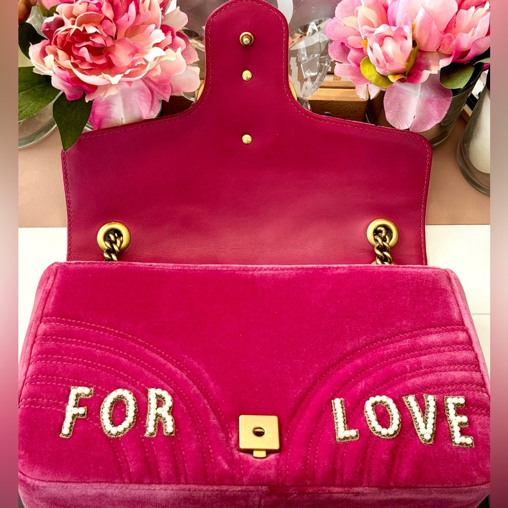 SOLD Pink Velvet Gucci Blind For Love Marmont Bag - Picture 10 of 12